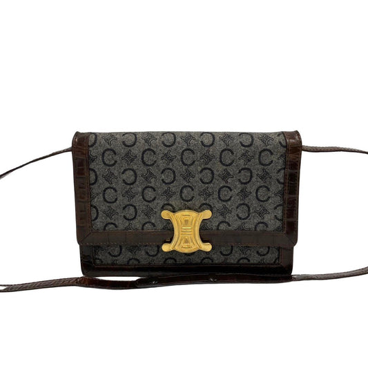 CELINE Macadam Triomphe Logo Crossbody Bag in Coated Canvas & Leather (Vintage, Circa 1990s, Designer: Michael Kors – Macadam Collection) – Pre - Owned, 100% Authentic Item No. 733d732 - 19079 - LLUXE.CA