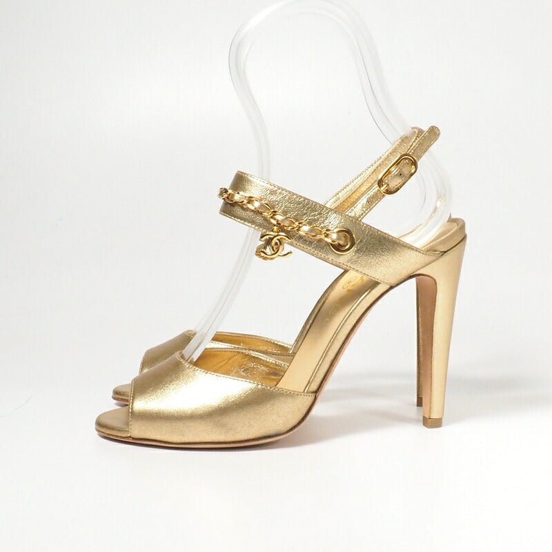 CHANEL GP4474 by Karl Lagerfeld Gold Leather Sandals – Women’s Size 6.5 US – Model PG33718 – Made in Italy, 100% Authentic Pre - Owned - LLUXE.CA