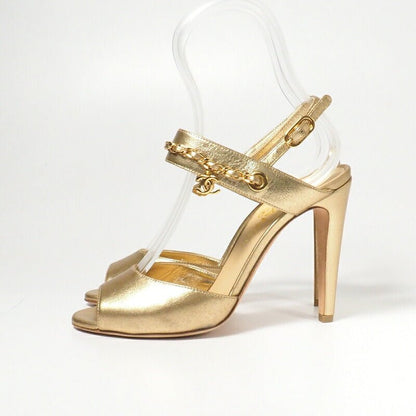 CHANEL GP4474 by Karl Lagerfeld Gold Leather Sandals – Women’s Size 6.5 US – Model PG33718 – Made in Italy, 100% Authentic Pre - Owned - LLUXE.CA