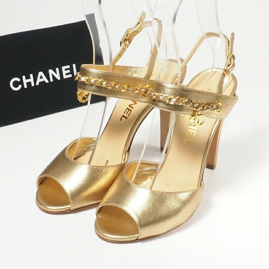 CHANEL GP4474 by Karl Lagerfeld Gold Leather Sandals – Women’s Size 6.5 US – Model PG33718 – Made in Italy, 100% Authentic Pre - Owned - LLUXE.CA