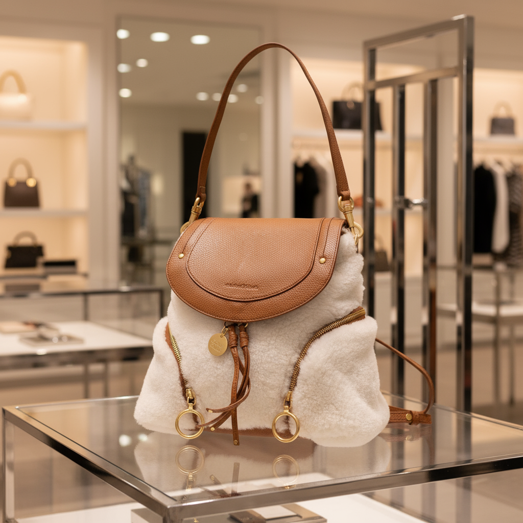 SEE BY CHLOÉ – Olga Backpack – White × Brown Mouton &amp; Leather –
