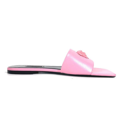 VERSACE – Sandals – Medusa Logo – Pink Leather – Donatella Versace – Circa 2022 – 100% Authentic Pre - Owned - LLUXE.CA